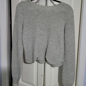 Dynamite, scalloped, grey, knit sweater
